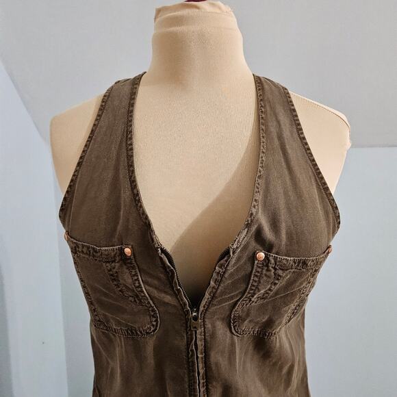 Democracy Racerback Sleeveless Full Zip Brown Cargo Maxi Dress Size 4 Casual - Picture 8 of 11